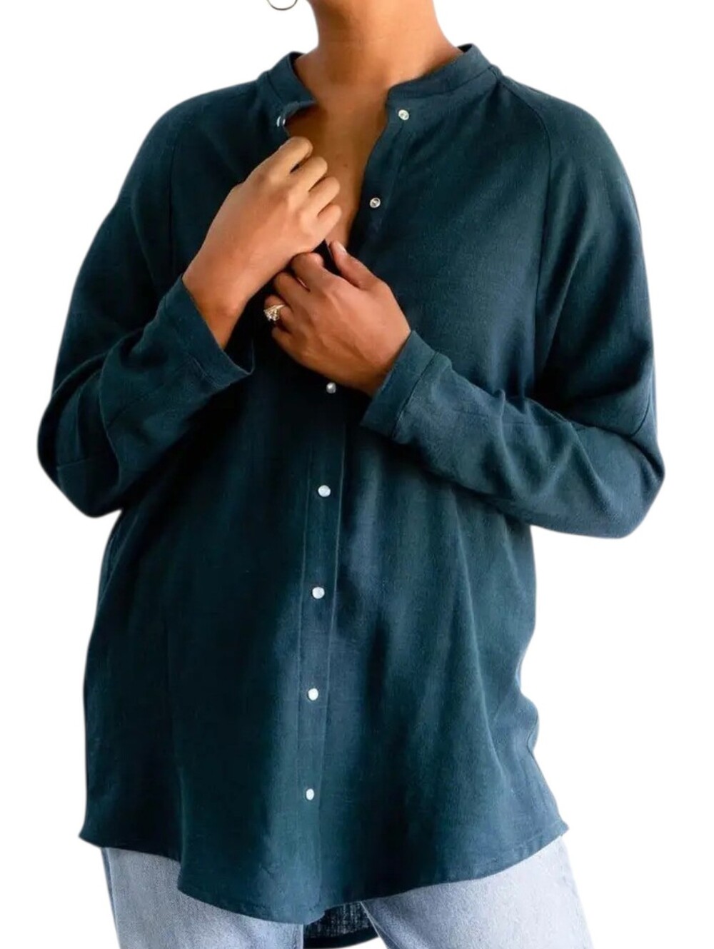 Only Child Lake Silk Blend Shirt Women Small Green Oversized